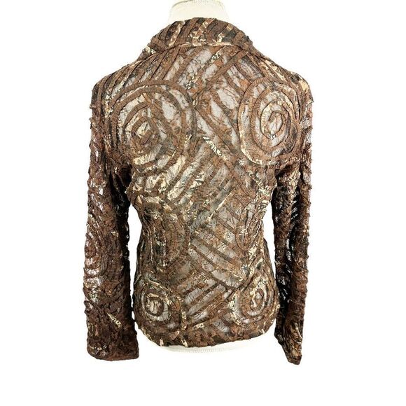 Parsley & Sage Brown Lace Jacket Artsy Swirl Burnout Art to Wear Boho Size S - Picture 11 of 11